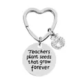 Portachiavi a cuore d'argento con mela di strass e incisione regalo per ringraziamento - JSYZ002 Teachers plant seeds that grow forever / Argento