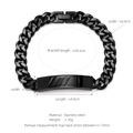 Hip hop black stainless steel Cuban link bracelet with engraved identity tag plaque - Black Textured (W-6-2)
