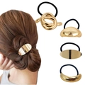 Set aus vier goldenen Punk-Haarringen mit geometrischen Formen und schwarzen Gummibändern - Set 17 (4-teilig Geometrische Form Haarseil-Set)