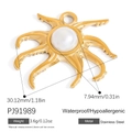Golden octopus pendant with pearl inlay in waterproof stainless steel, 30mm height - Gold Pearl Octopus Pendant (PJ91989)