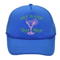 Blue trucker hat with Save Water Drink Margs cocktail print and breathable mesh back - Adult - Adjustable / All Royal Blue