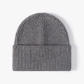 Classic mid-grey knitted beanie hat with a wide folded cuff and chunky ribbed texture - Adjustable / Dark Gray