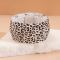 Acrylic geometric square link bracelet featuring white and black leopard print patterns - White