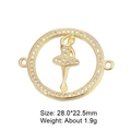 Golden ballet dancer charm with cubic zirconia in a round frame, 28mm pendant - Gold Ballet Dancer Round (L0332-A)
