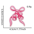 Pink ribbon bow embroidery patch with size measurements 5.9x4.5cm on white background - Pink Bow Patch Style 12
