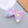 Purple mesh bow headband for girls featuring colorful pom poms and elegant styling - Purple Hair Clip / Purple