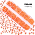 Orange resin flatback rhinestones for nail art in 12-grid organizer box, model ZSHZ-889 - Orange Red AB (ZSHZ-889)
