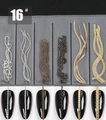 Set of 6 assorted nail art metal chains featuring pearls and rhinestones for manicure decor - 16# Bronze/Gold/Silver Mixed Chain