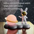 Pink Saturn night light with astronaut rabbit on lunar base battery powered version - Gold A-Style Rabbit - Battery Version (No.10)