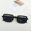 Vintage rectangle sunglasses with glossy black thick frame and dark grey lenses - Black and Gray