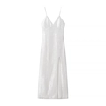 Elegante vestido largo de lentejuelas blancas con cuello en V, tirantes y abertura lateral - S / Blanco