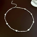 Irregular silver beads and white pearl beaded necklace with an adjustable metal clasp - Triangle Crushed Silver Pearl Necklace - Silver