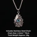 Collana in acciaio inossidabile argento con ciondolo occhio di teschio blu su sfondo nero - Fiamma Malocchio 1