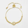 Adjustable 18k gold plated Virgin Mary bracelet with round zircon pavé medallion - Gold Bead Virgin Mary Medal