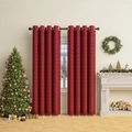 Tende natalizie a quadri rossi con pompon bianchi per decorazioni festive in soggiorno - 140*260cm (1 pezzo) / Grandi quadri rossi con pom pom bianchi / Occhiello