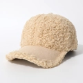 Beige Baseballkappe aus Lammfell-Imitat mit mattem Lederschirm für den Winter - Beige-Stil 2 (Lammrolle)