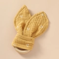 Ginger cotton bunny ear teething toy with natural wooden ring and white floral print - Small Cherry