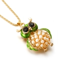 Exquisite gold hollow owl pendant necklace with colorful enamel and pearl accents - Green Enamel Owl