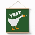 Minimalist white duck wood scroll wall art with Yeet text on green canvas for home decor - YY-5 (YEET-Green Background)