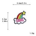 Rainbow embroidered patch with GIRL text and stars on white background with dimensions - GIRL Rainbow GZ-0442