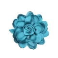 Macro detail of French satin rose fabric flower in vibrant lake blue for DIY hair accessories - Peacock Blue