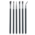 Professionele 6-delige oogmake-up borstelset met fijne eyeliner en wenkbrauw penselen - 6-delige zwart-zilver eyeliner blade borstel set