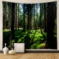 Detailed realistic forest landscape wall tapestry with vivid sunlight and tall trees - 73x95cm (Brushed Fabric) / Forest Sunlight