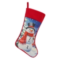 Christmas stocking with red velvet cuff and snowman motif for fireplace decoration - Christmas Snowman Stocking