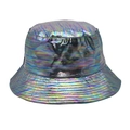 Detailansicht des irisierenden PU-Leder Fischerhuts mit farbenfroher Reflexionstextur - M (56-58cm) / Laser Blau