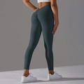 Pantalon de yoga taille haute bleu gris foncé avec effet froncé et coupe en V - Vert Mousse