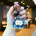 Detail of cartoon sheep acrylic keychain with blue liquid glitter and black bell - Lobster Clasp Style / Noctilucent Bubble Bead Black Style