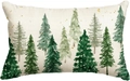 Minimalist linen Christmas lumbar pillow cover with watercolor pine tree forest print - Style 6 (Single-sided)