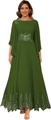 Moss green chiffon evening dress with lace appliques, sequins and elegant cape sleeves - US size 2 (S) / Olive Green