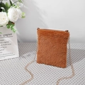 Chic brown plush mini crossbody bag with a sleek gold chain strap for women - Dark Brown