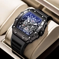 Orologio meccanico tonneau nero impermeabile con quadrante scheletrato in astuccio - 818 Tonneau Nero