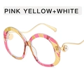 Round retro sunglasses in pink, yellow and white mosaic frame with pearl detail - Pink Yellow + White