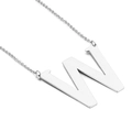 Polished silver titanium steel necklace featuring a large capital letter W pendant - Letter W (KN26379-K)