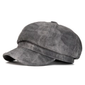 Berretto newsboy grigio in misto cashmere con texture vintage lavata e design piatto sopra - M (56-58cm) / Grigio