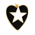 Enamel heart pendant with white star motif and gold frame in black and white finish - Heart Star Shadow Style (ACF5898-3) / Black with White Stars