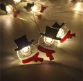 Christmas LED string lights with warm white snowman charms wearing hats and red scarves - 1m 10-LED (2AA Battery Model) / Top Hat Snowman