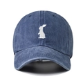 Navy blue washed cotton baseball cap with white embroidered rabbit silhouette on front - One Size / Navy Blue