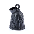 Retro stainless steel motorcycle guardian bell pendant with embossed angel wing details - Black Virgin Bell With Seed-shaped Buckle Gbk-015