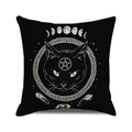 Halloween black pillow cover with mystical white cat, moon phases, and celtic knot design - Moon Phases And Cat