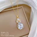 Detail view of water-drop crystal pendant necklace with size and weight parameters - Gold (F353)