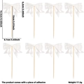 Set of 8 white ribbon bow cake toppers with wooden sticks for birthday party decoration - Double Layer White