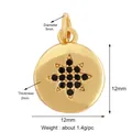 Golden celestial disc pendant with 12mm diameter featuring a black star stone inlay - Gold Disc Starburst Black Gem