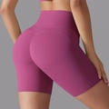 Yoga-Shorts mit hoher Taille in Dunkelrosa mit formgebenden Nähten und Stretchstoff - S / Litschi Rosa