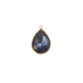 Detail of teardrop faceted blue birthstone pendant with gold plated stainless steel edge - 8-Dark Blue