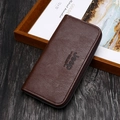 Deep brown long zip-around wallet for men featuring classic litchi grain texture - Dark Brown