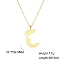 Gold-plated stainless steel necklace with Arabic Kha letter pendant and dimensions display - Arabic Letter 5